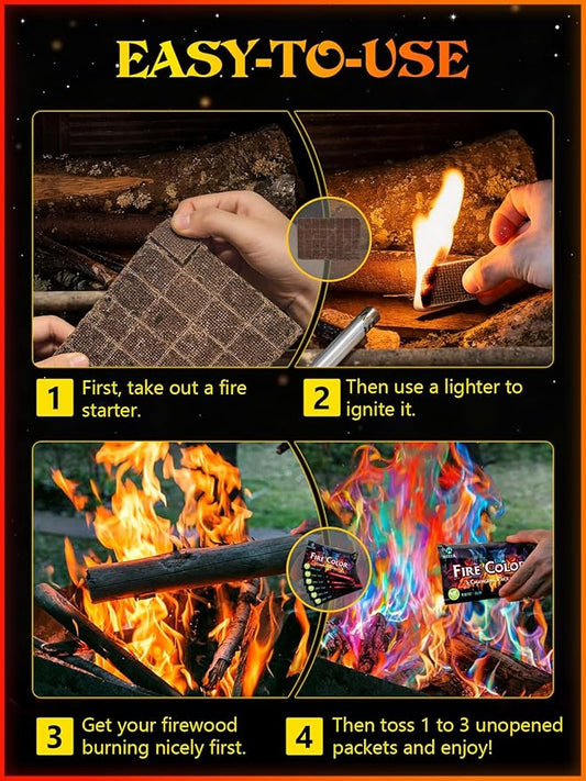 MEKER Fire Color 6 Pack & Fire Starter 32 Cube Set, Fire Color Changing Packets - Safe for Indoor Use, Fire Pit, Campfires, Outdoor Fireplaces, Bonfire, Perfect Fire Camping Accessories for Kids