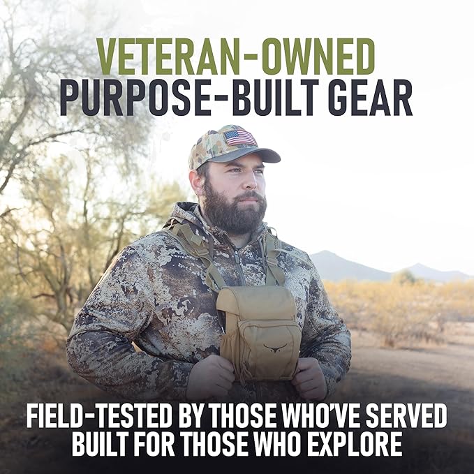 Binocular Harness Chest Pack - Lightweight Hunting Chest Rig with Rangefinder Pouch, MOLLE System Bino Harness for Bow Hunting, Tactical Chest Pack for Men, Veteran Owned Gear, Coyote