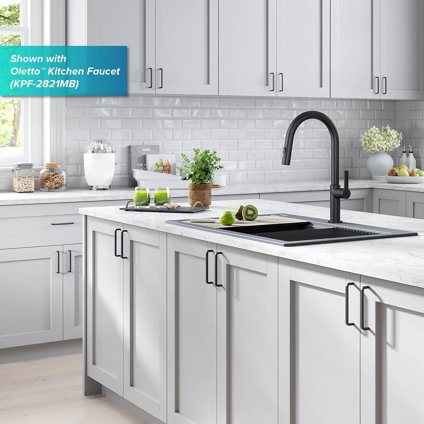 KRAUS Bellucci Workstation 33 in. Drop In Single Bowl Granite Kitchen Sink in Metallic Gray with Accessories, KGTW2-33MGR