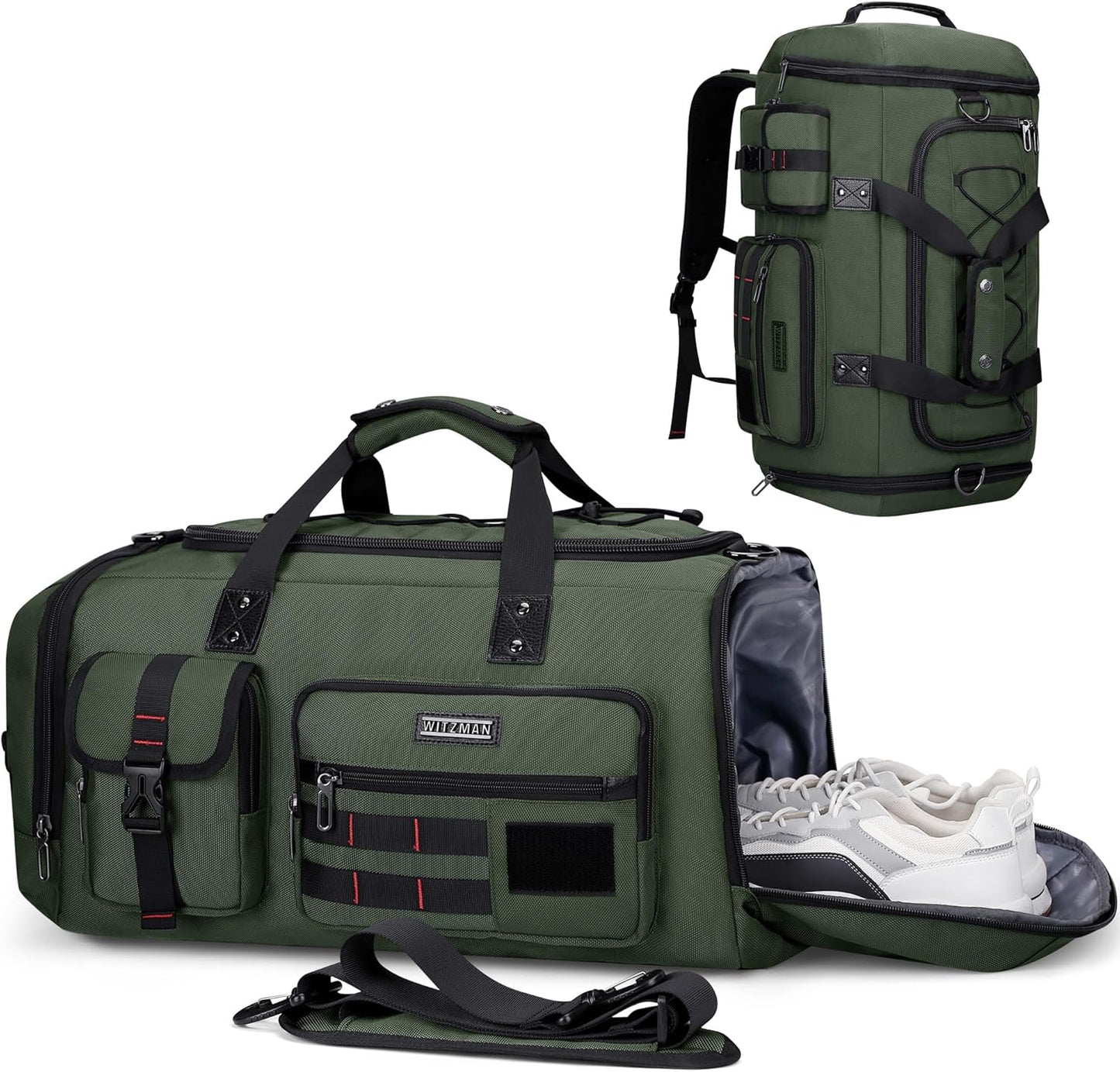 WITZMAN Travel Duffel Bags for Men Large Carry On Weekender Overnight Bag 3 in 1 Backpack with Shoe Compartment (B693 Army Green） - Roamly