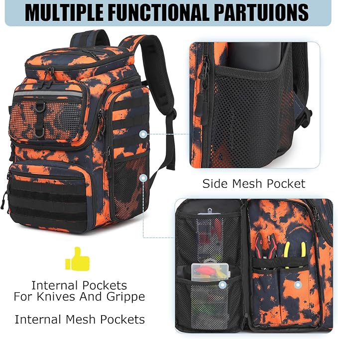 HAMBOLY Fishing Backpack with Rod Holders, 40L Tackle Box Backpack for Fishing Gear, Waterproof Fishing Bag for Men