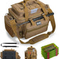 Goture Fishing Tackle Bag with 4pcs 3600 Tackle Boxes, 600D Water-Resistant Soft Side Saltwater Gear Storage Fishing Bag with Rod Straps, Detachable Water Bottle Pouch, Waterproof Bottom, SBS Zippers