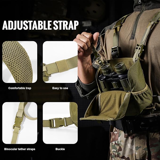VISMIX Binocular Harness, Adjustable Binocular Harness Chest Pack with Rain Cover for Hunting Hiking Shooting