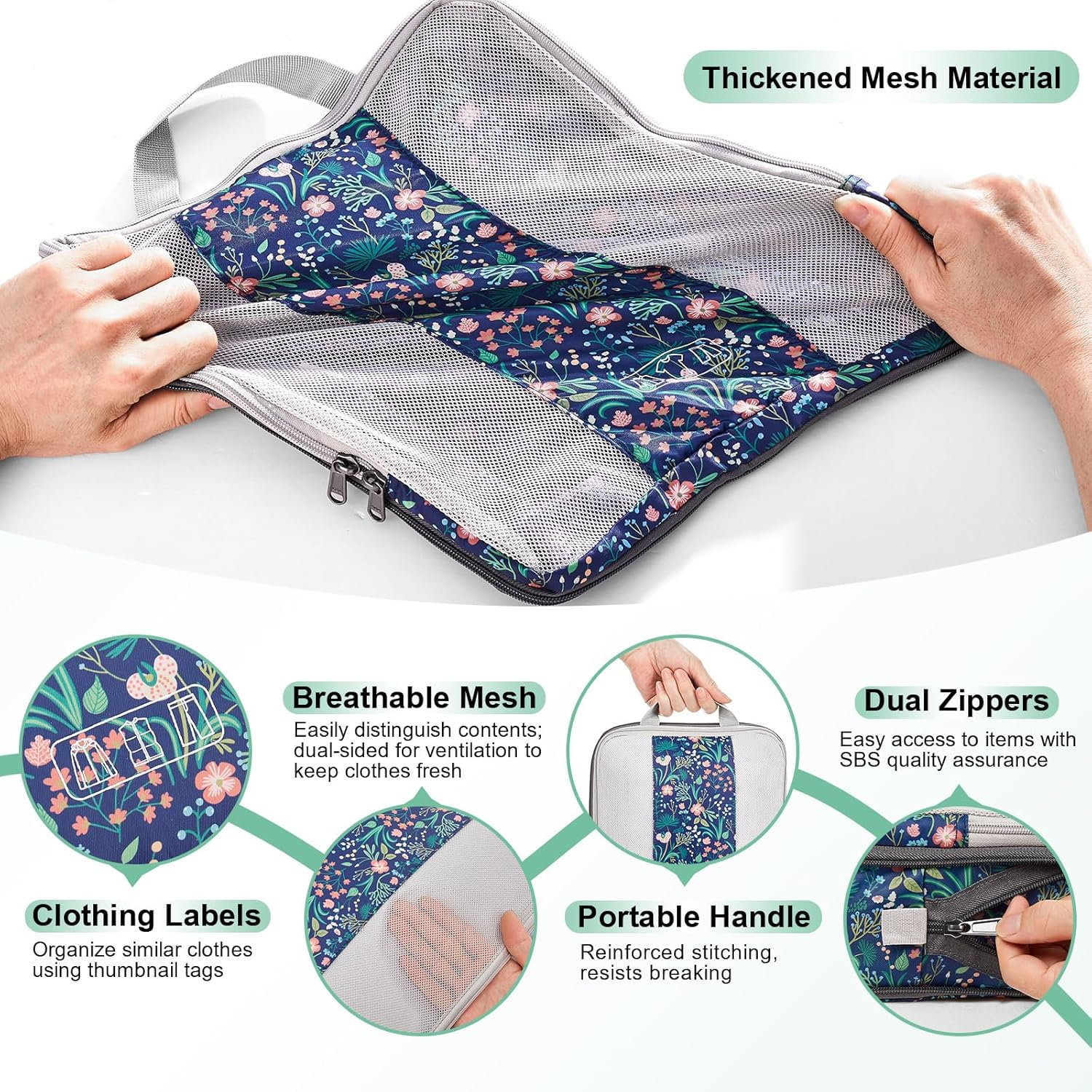 10 Set Compression Packing Cubes for Travel Essentials,Compressible Expandable Packing Cubes for Suitcase,OlarHike Luggage Organizer Bags,Handy Helper for Organizing Clothes(Dark Blue Floral) - Roamly