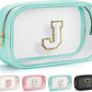 YOOLIFE Initial Clear Makeup Bag | Waterproof Large Travel Makeup Bag | Personalized Travel Beach Toiletry Bag | Car Organizer Essentials for Women Men | Teacher Girls Women Birthday Gifts Blue J