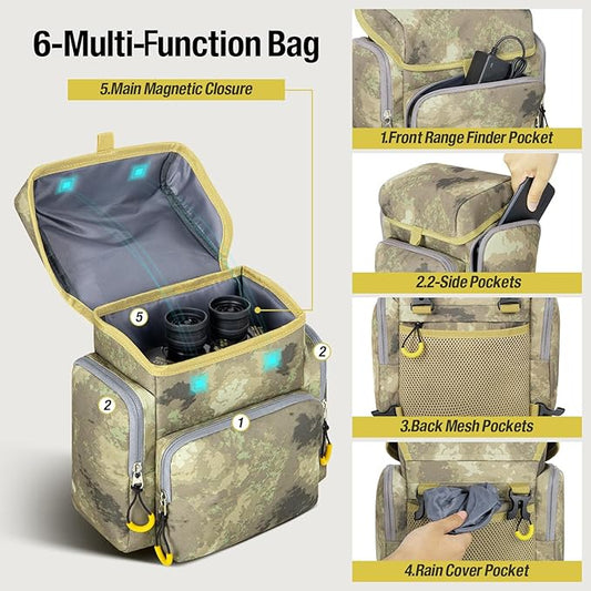 OCKLILY Binocular Harness Chest Pack - Lightweight Binocular Case with Rangefinder Pouch & Waterproof Rain Cover - for Hunting, Birdwatching, and Hiking