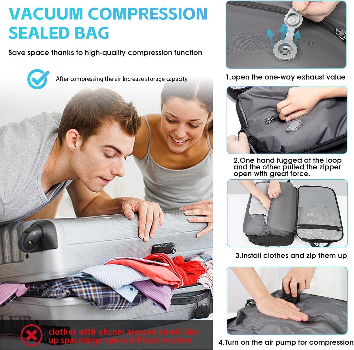 TANGCOLR Vacuum Travel Backpack with Pump for Men Women, 47L Expandable Vacpack Laptop Backpack Flight Approved with Vacuum Compression System