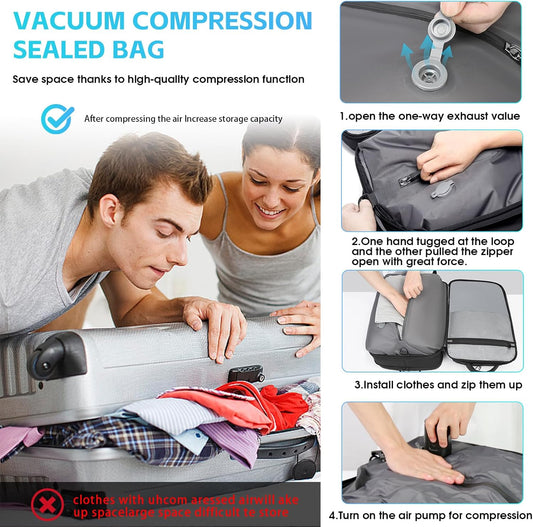 TANGCOLR Vacuum Travel Backpack with Pump for Men Women, 47L Expandable Vacpack Laptop Backpack Flight Approved with Vacuum Compression System