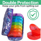 Serfeymi Weekly Travel Pill Organizer 2 Times A Day AM PM Upgraded Rainbow Pill Box 7 Day with Portable Zipper PU Leather Pill Case, Medicine Organizer for Pills, Vitamins, Fish Oils - Purple-01