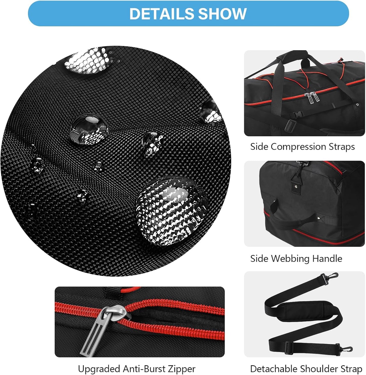 Vomgomfom Wheeled Collapsible Duffel Bag,110L-140L Expandable Checked Luggage, No-Telescopic-Handle with Anti-Burst Zipper & Reinforced Frame,Black-red - Roamly