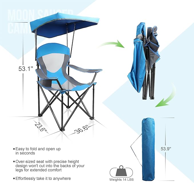 ALPHA CAMP Heavy Duty Canopy Camping Chair, 350 lbs Capacity Oversized Folding Chair with Adjustable Sunshade, Portable Sunshade Chair with Cup Holder for Beach, Fishing, Outdoor