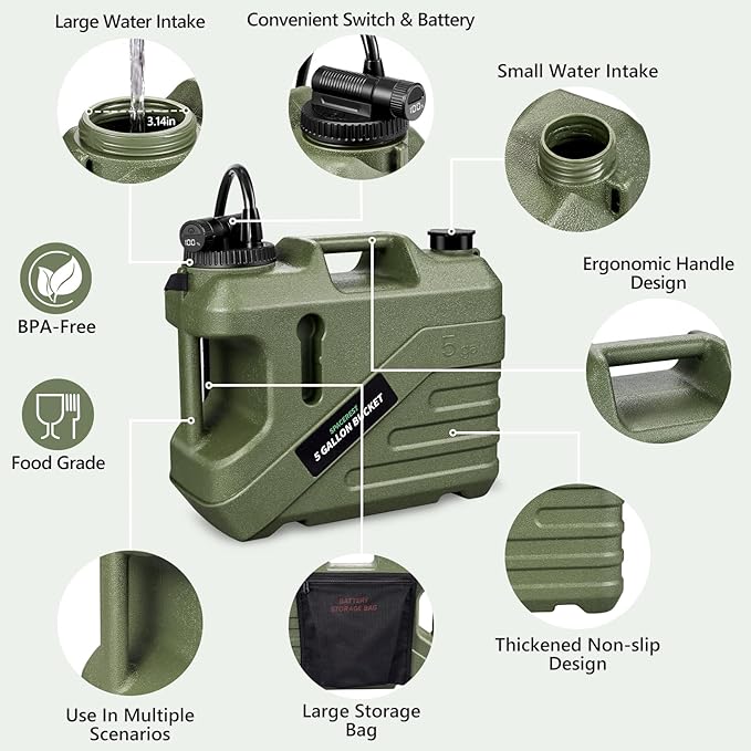 SPACEREST Integrated Camping Shower – Spill Resistant, Electric Portable Shower for Camping with 5 Gallon Food-Grade Water Jug, Easy to Store for Hiking, Beach, 7-Mode Shower Head, IPX7 Waterproof