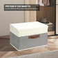 8 Pack Storage Bins Foldable Storage Boxes Fabric Storage Box with Lid & Handle Large Washable Organizer Bulk for Office, Home, Books, Clothes, Bedroom, Closet, (15INx10INx10IN White/Grey)