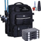 Fishing Backpack with Tackle Boxes and Rod Holders 40L; Plus Rain Cover, Padded Back Support, Insulated Front Pocket for Hot/Cold Lunch, Water Bottle Holder (Tactical Black)