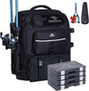 Fishing Backpack with Tackle Boxes and Rod Holders 40L; Plus Rain Cover, Padded Back Support, Insulated Front Pocket for Hot/Cold Lunch, Water Bottle Holder (Tactical Black)