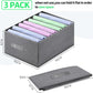 Jeans Organizer for Closet, Foldable Wardrobe Clothes Organizer with Handle, Stackable Closet Clothes Drawer Organizer Tshirts with 7 Grids for Leggings, Sweater, Jean, Pants, Grey (3 PCAK)