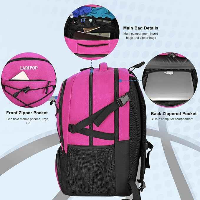 LARIPOP Basketball Backpack Large Basketball Bag with Ball Holder & Shoe Compartment for Youth Adults Men Women