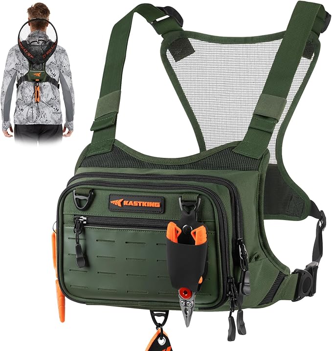 KastKing Bait Boss Water-Resistant Fishing Chest Pack With EVA Zip-Down Workstation, MOLLE Storage, Adjustable Chest Straps