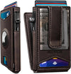 Airtag Wallet for Men,with Money Clip Gift Boxed,Slim Front Pocket Wallet RFID Blocking Metal Case Smart Pop-up Credit Card Holder in Magnetic Leather Flip