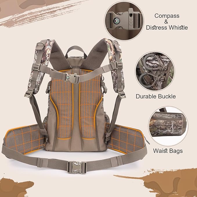 Hunting Backpack, Camo Hunting Backpacks & duffle Bags, Water-resistant Long-Lasting Large Capacity Bow Backpack Hunting Pack For Hunting Gear Accessories (Treasures of the Trees)