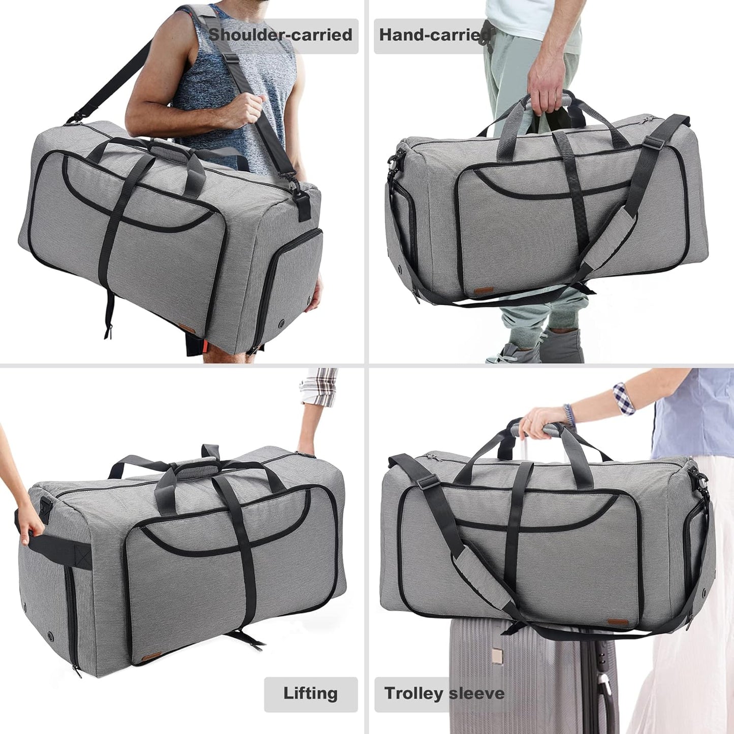 100L Duffle Bag for Travel, Large Foldable Waterproof Travel Duffel Bags Weekender Overnight Bag for Men and Women with Shoe Compartment - Roamly