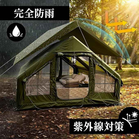 Inflatable Camping Tents 8-10 Person,129 Square Feets Large Inflatable Camping Tent with Stove Jack,Blow up Tent with Mesh Windows & Pump