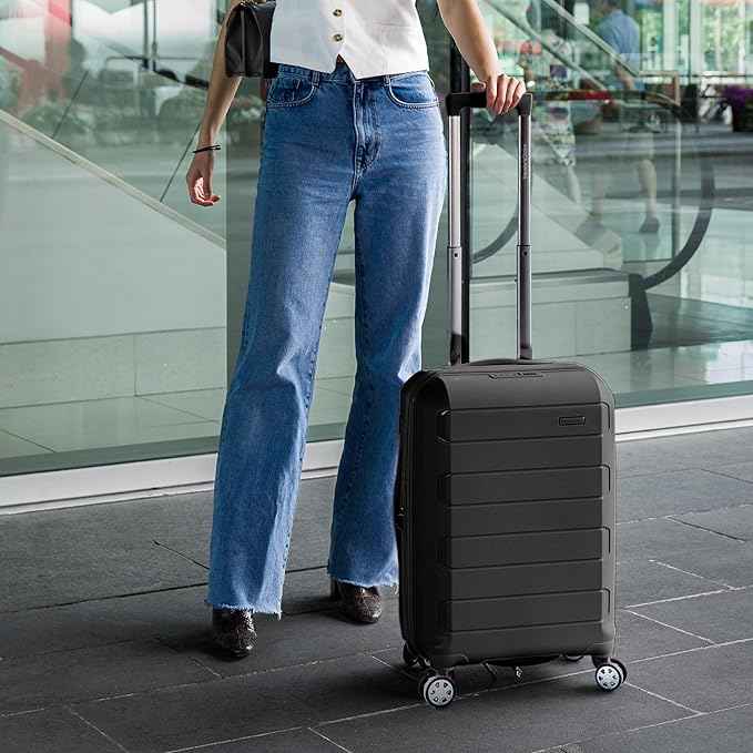 Traveler's Choice Pagosa Hardshell Expandable Luggage with Spinner Wheels, Black, 26-Inch Medium