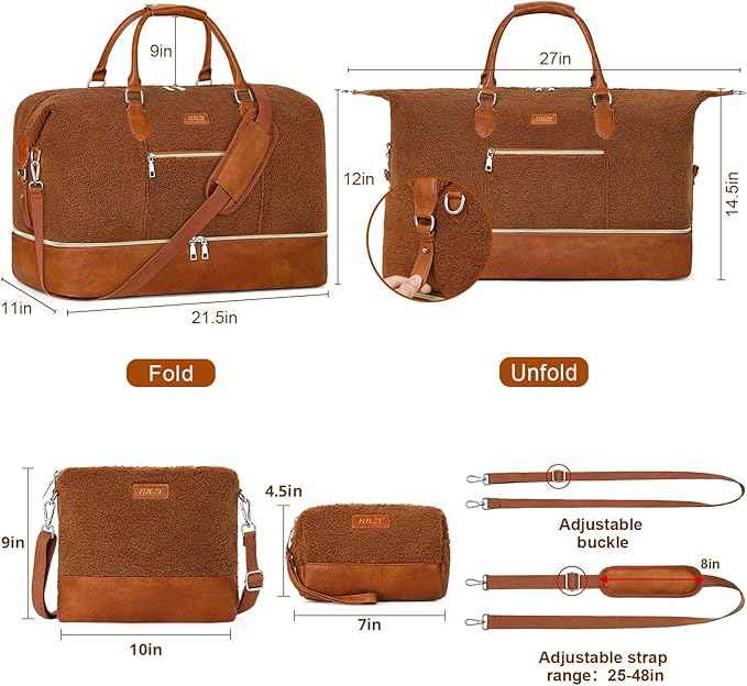 Weekender Bag for Women, Travel Duffel Bag Carry On Overnight Bag with Shoe Compartment Large Nylon Travel Weekend Tote Bag