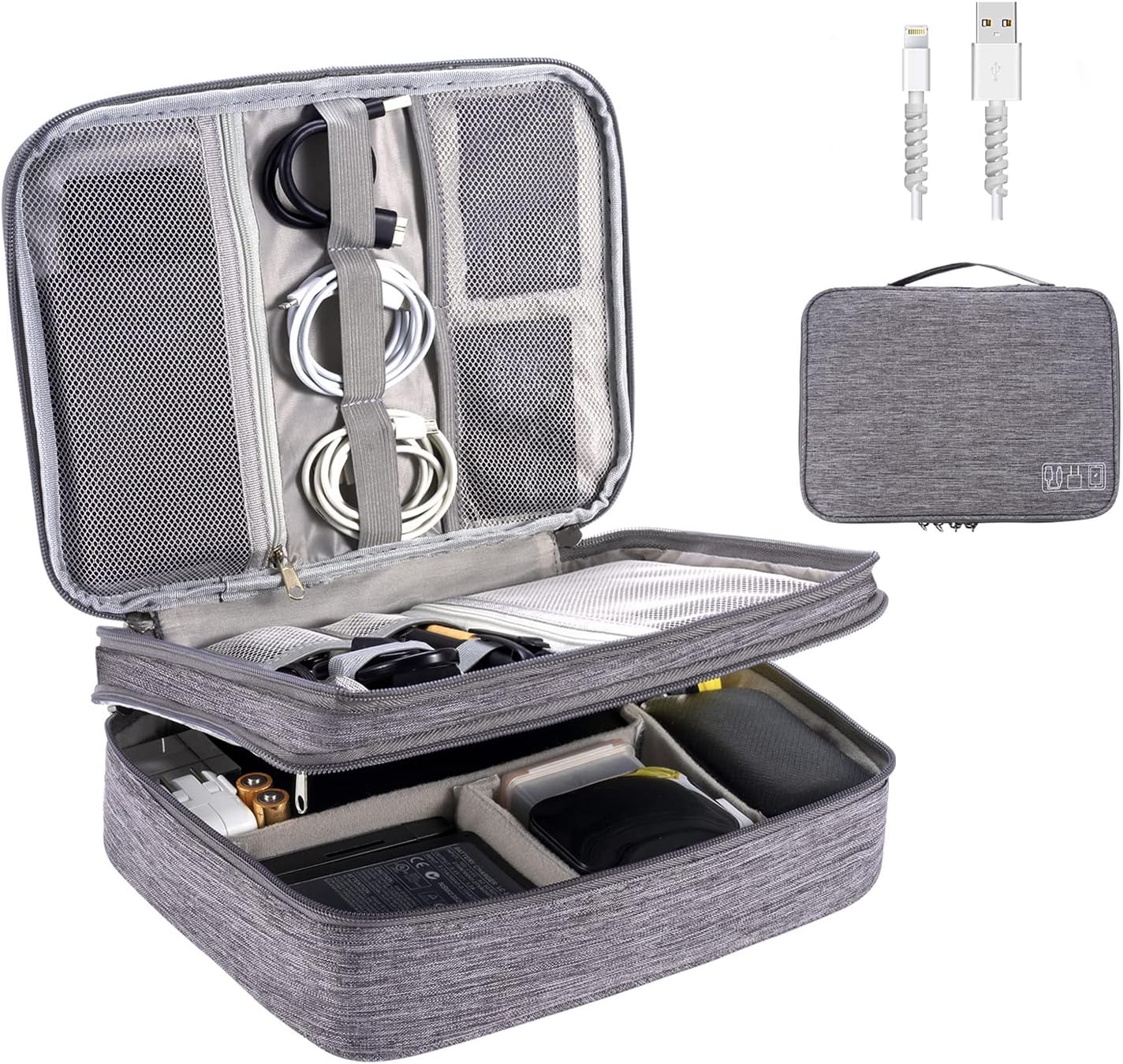 Electronics Organizer, OrgaWise Electronic Accessories Bag Travel Cable Organizer Three-Layer for iPad Mini, Kindle, Hard Drives, Cables, Chargers
