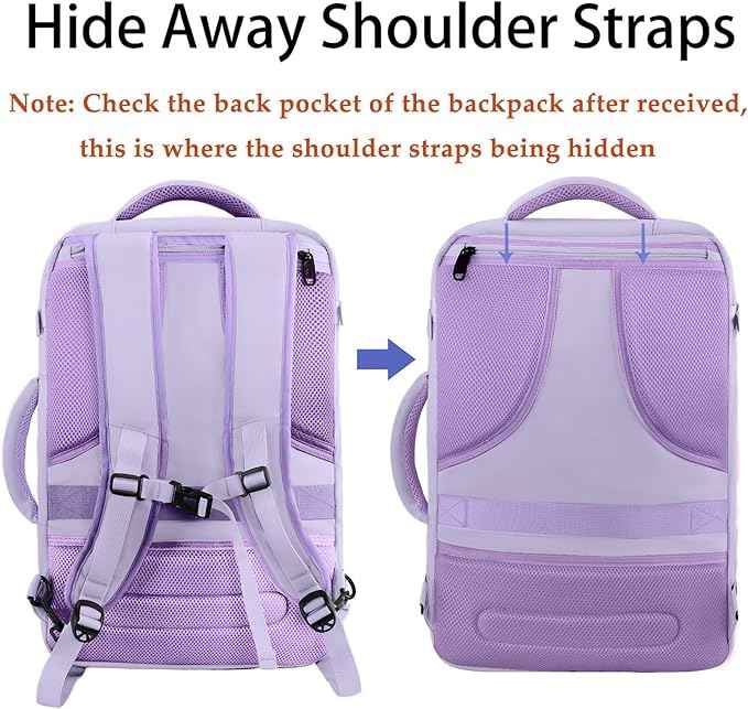 MATEIN Carry on Backpack for Women, 40L Heavy Duty Travel Backpack Airplane Approved, Expandable Simple Fashion Daypack, Frequent Traveler Gifts, Light Purple