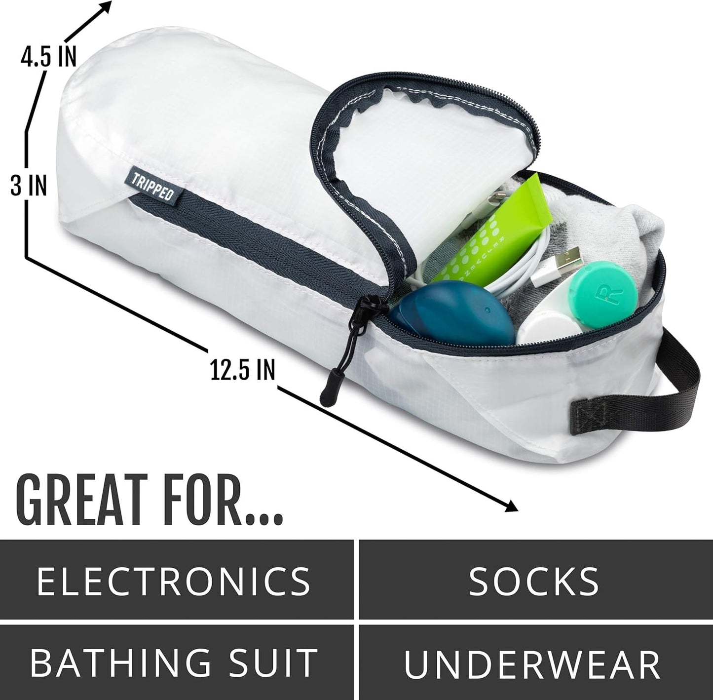 Large Compression Packing Cubes 6 Piece Set for Travel with Lightweight Laundry Bag for Carry-On Suitcase by TRIPPED Travel Gear (White) - Roamly