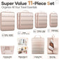 Veken 11 Set Compression Packing Cubes for Travel Essentials,Compressible Expandable Large Luggage Suitcase Organizer Bags for Clothing,Durable Space Saver Storage Bags with Toiletry Bags(Beige)
