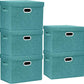 TYEERS Large Storage Bins with Lids, Collapsible, Washable, Fabric Storage Boxes for Organizing, 17.3x11.8x11.4 inches, 5 Pack, Aqua Deep