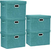 TYEERS Large Storage Bins with Lids, Collapsible, Washable, Fabric Storage Boxes for Organizing, 17.3x11.8x11.4 inches, 5 Pack, Aqua Deep
