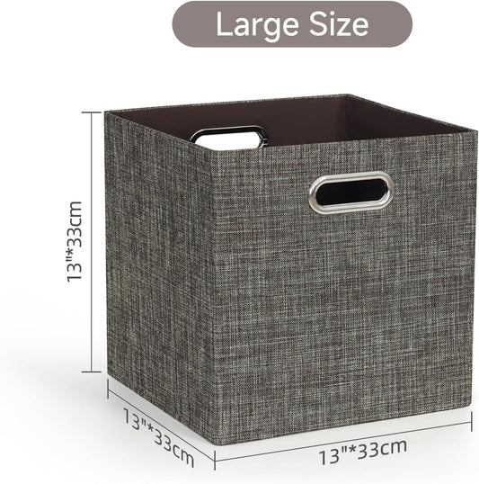 Posprica Storage Basket Bins,13×13 Foldable Storage Boxes Containers for Closet Organizer Shelf Cabinet Bookcase,Thick Fabric Drawer with Shimmer,4pcs,Brown