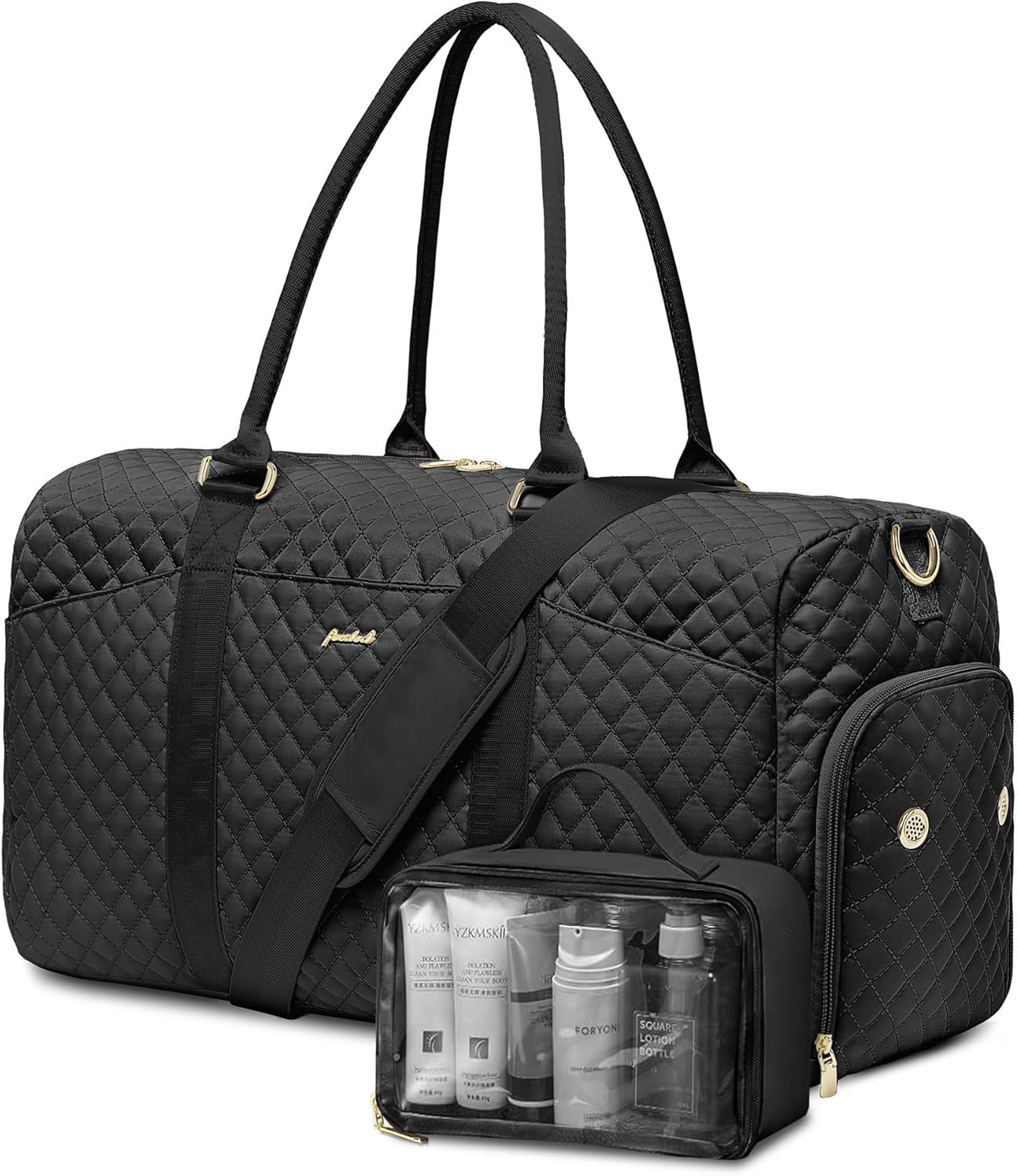 Weekender Travel Duffle Bag for Women - Overnight Bags with Wet Pocket Toiletry Bags Carry on Bag with Shoe Compartment Weekend Yoga Gym Traveling Hospital Bags for Labor and Delivery Black