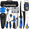 Fishing Tool Kit, 12 Pieces Fishing Gear, Fishing Pliers with Lanyard, Fillet Knife, Fish Lip Gripper, Fly Ice Fishing Hook Knotter, Anti-Cutting Gloves