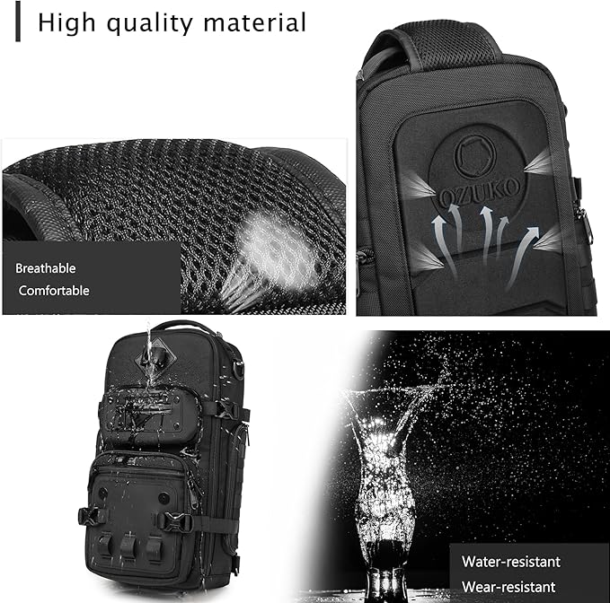 OZUKO Tactical Backpack Chest Sling Bags for Men, Waterproof Crossbody Shoulder Daypack for Outdoor Walking Hiking Trekking (Dark gray)