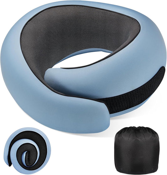 Neck Pillow Airplane,100% Pure Memory FoamTravel Neck Pillow Travel Neck Support Ergonomic &Portable Design Best for Sleeping Plane Car Train Office Flight (Light Blue)