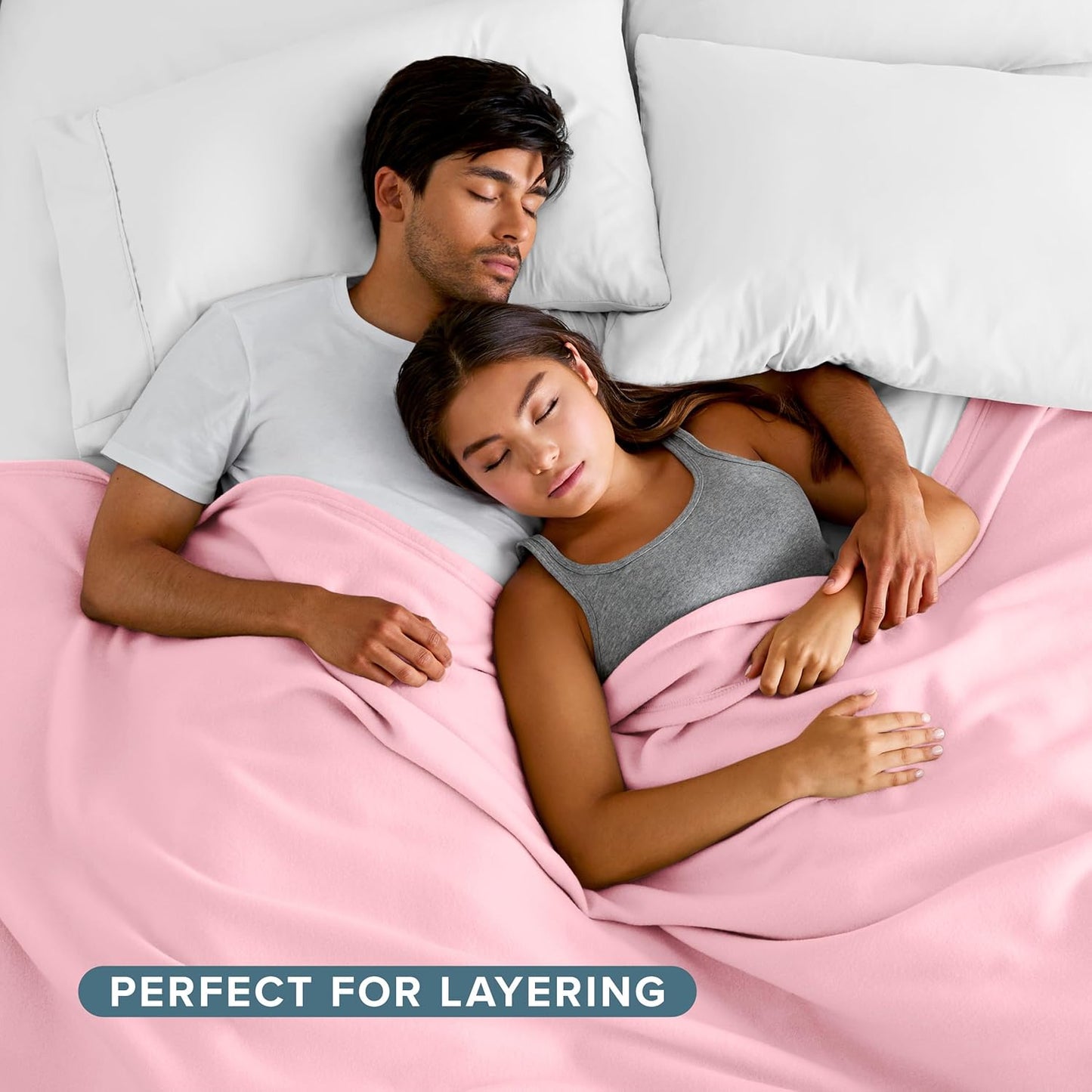 Bare Home Polar Fleece Blanket - Full/Queen - Light Pink - Warm & Cozy - Premium Fleece - Throw for Bed, Sofa, Camping, Travel and Cold Nights - Lightweight Blanket (Full/Queen, Light Pink)