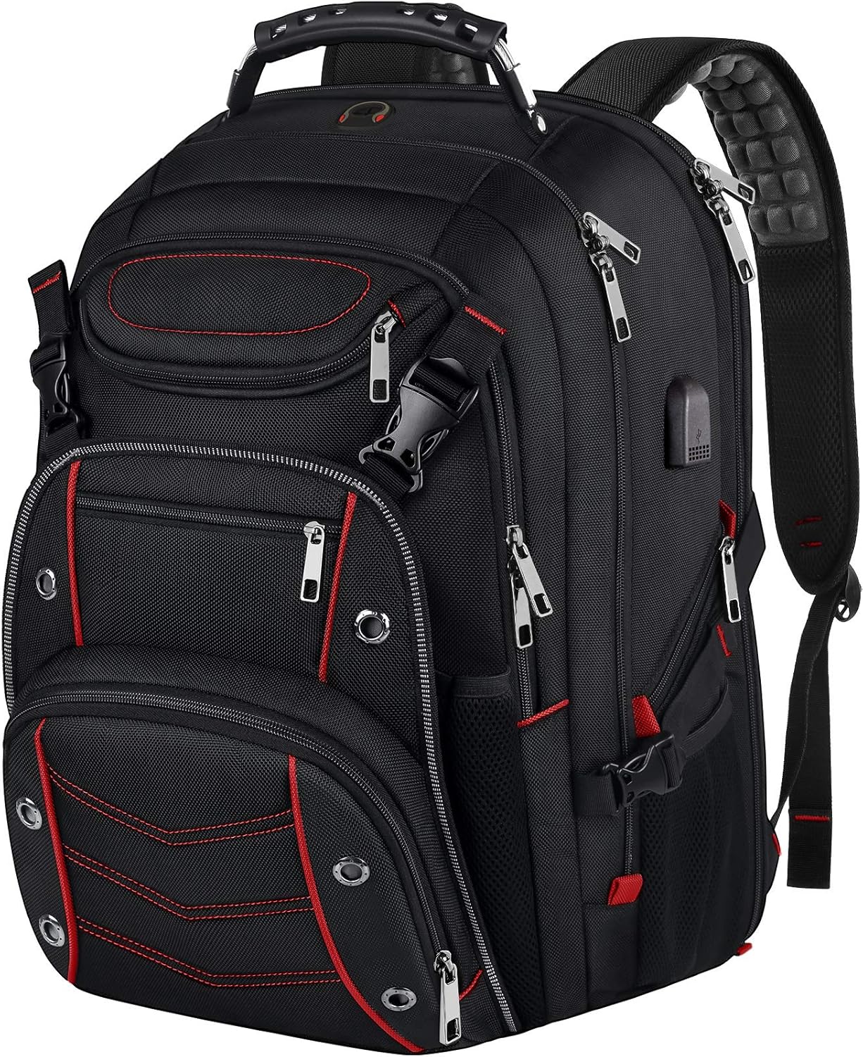 VECKUSON Large 18.4 Inch Laptop Backpack with USB Charger Port, TSA Friendly Flight Approved and RFID Anti-Theft Pocket, Red - Roamly