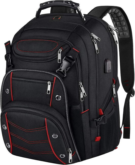 VECKUSON Large 18.4 Inch Laptop Backpack with USB Charger Port, TSA Friendly Flight Approved and RFID Anti-Theft Pocket, Red - Roamly