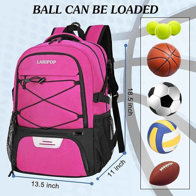 LARIPOP Basketball Backpack Large Basketball Bag with Ball Holder & Shoe Compartment for Youth Adults Men Women