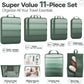 Veken 11 Set Compression Packing Cubes for Travel Essentials,Compressible Expandable Large Luggage Suitcase Organizer Bags for Clothing,Durable Space Saver Storage Bags with Toiletry Bags(Dark Green)