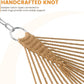 Lazy Daze Hammocks Double Rope Hammock, 2 Person Traditional Outdoor Hand Woven Cotton Rope Hammock with Spreader Bar, Carabiners, Tree Straps, Chains for Patio Yard - Max 450 Lbs, Tan