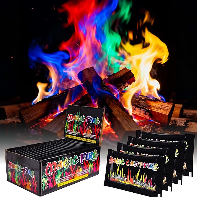 Magic Fire Color Changing Packets (20 Pack) for Fire Pits, Campfire, Bonfire & Outdoor Fireplace, Long Lasting, Vibrant, Non-Toxic Colored Rainbow Flames Camping Essentials & Accessories