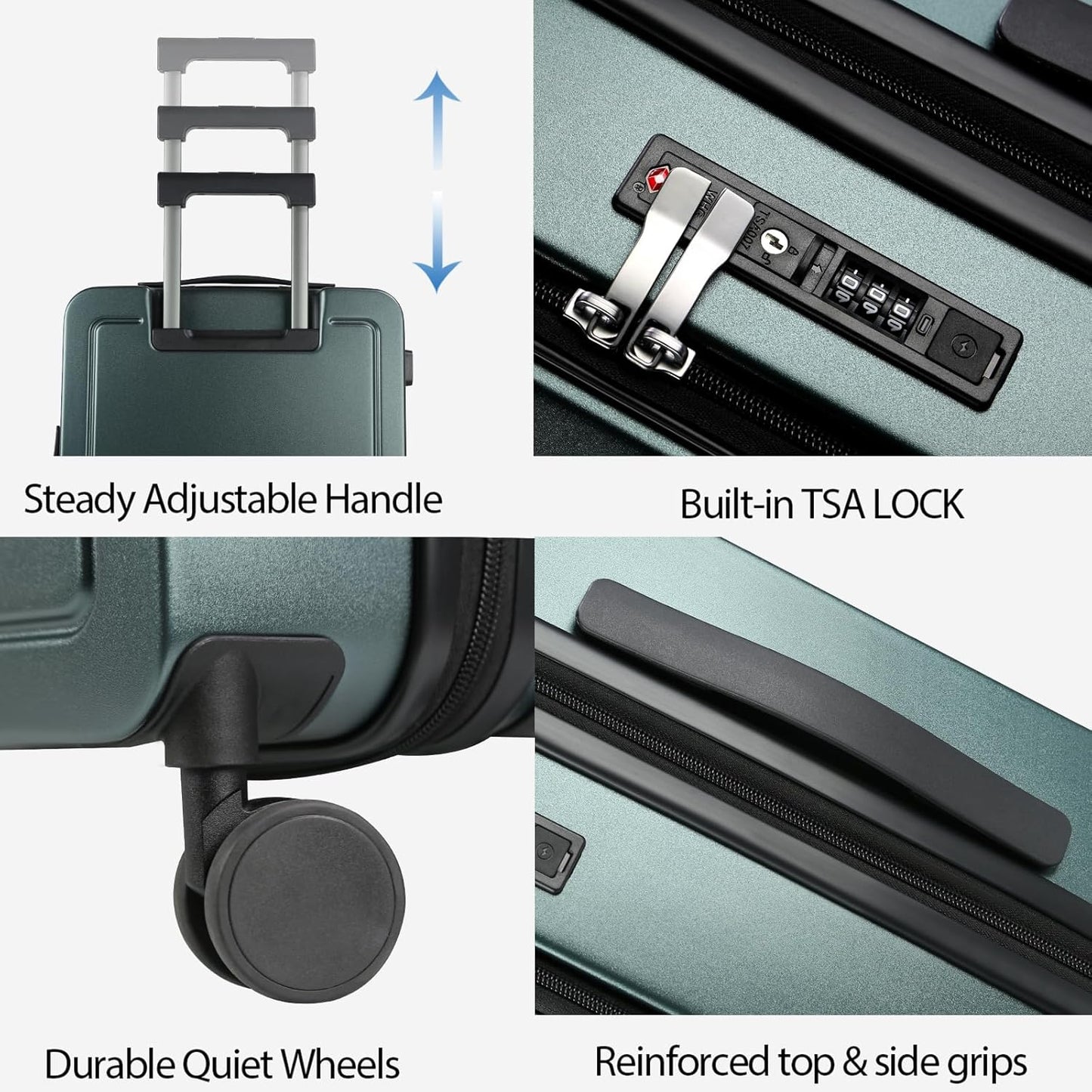KROSER Carry On Luggage with Spinner Wheels & Built-in TSA Lock, Expandable Top Loading Hard Shell Suitcase Large Capacity Durable Rolling Luggage with USB Port, Carry-On 20-Inch, Dark Green - Roamly