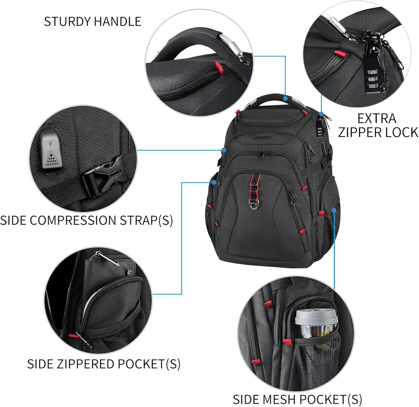 KROSER Travel Laptop Backpack 17.3 Inch XL Computer Backpack with Hard Shell Saferoom RFID Pockets Water-Repellent Business College Daypack Stylish Bag for Men/Women-Black - Roamly