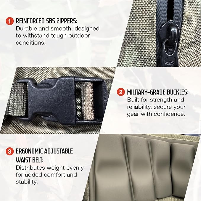 Hunting Pack for Men – Expandable Frame Backpack 40L, Water Resistant, with Meat Hauler, Rifle Holder & Shotgun Rest