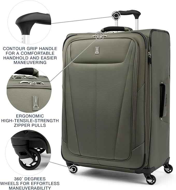 Travelpro Maxlite 5 Softside Expandable Luggage with 4 Spinner Wheels, Lightweight Suitcase, Men and Women, Slate Green, Checked-Large 29-Inch
